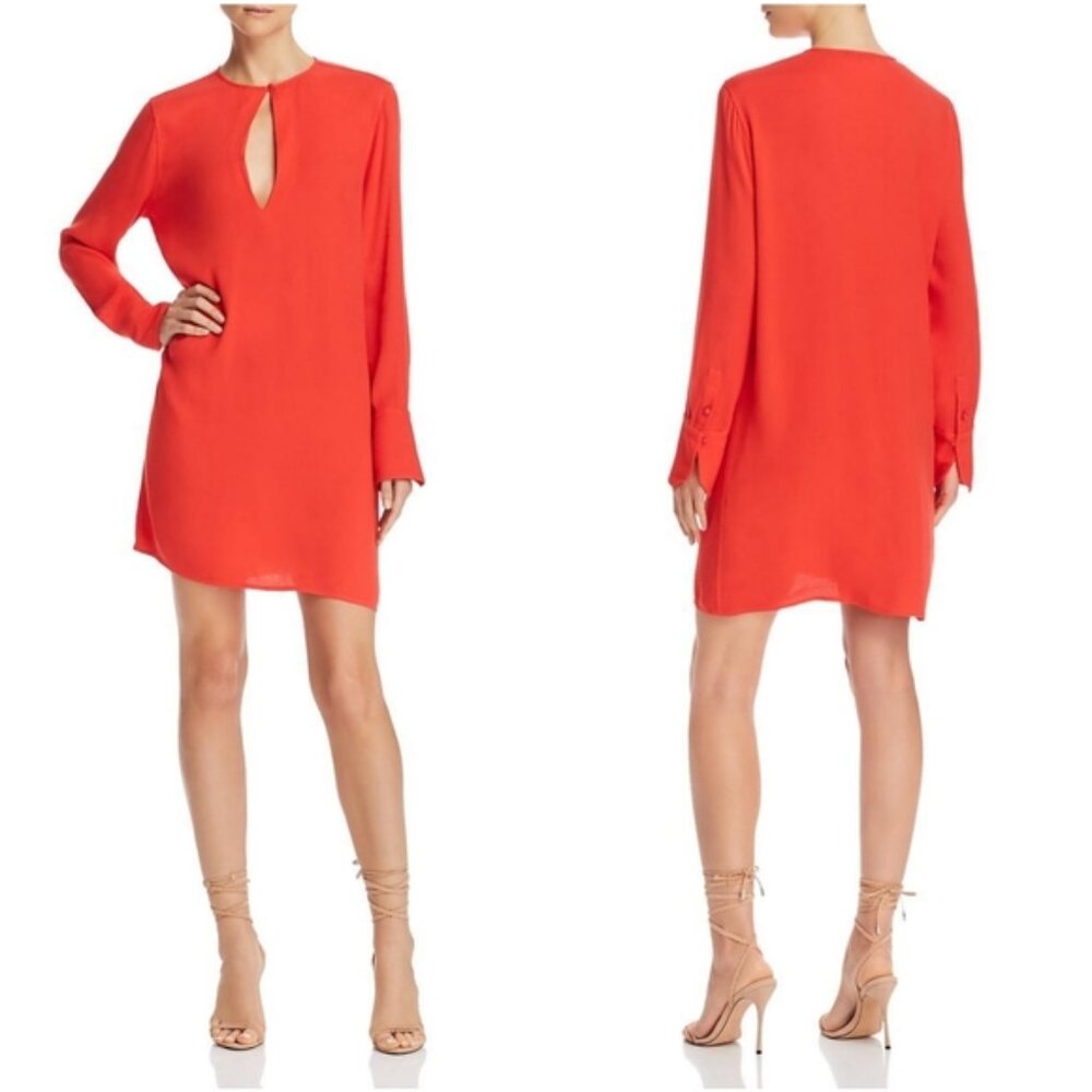 Equipment Carmine Red Bonnie Dress Keyhole Long Sleeve Shift  Large